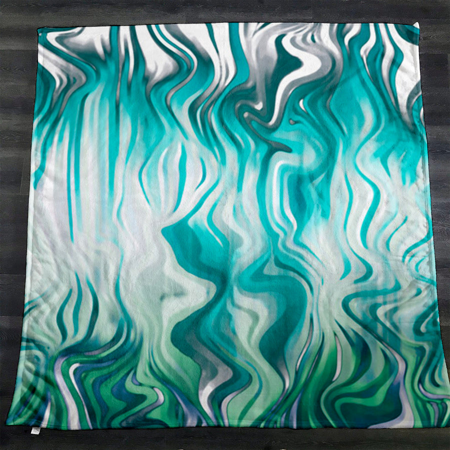 Teal Liquid Marble Flow Pattern Fleece Sherpa Blanket