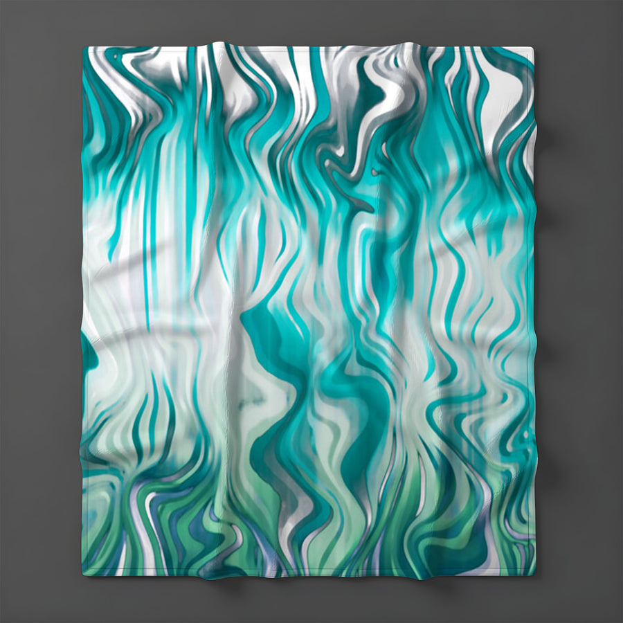 Teal Liquid Marble Flow Pattern Fleece Sherpa Blanket