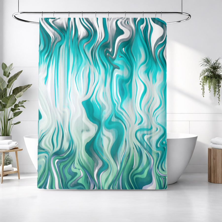 Teal Liquid Marble Flow Pattern Shower Curtain