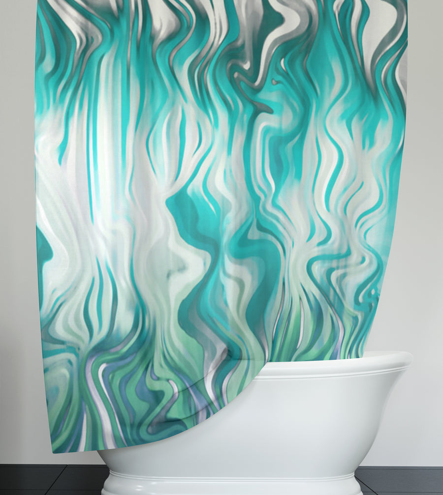 Teal Liquid Marble Flow Pattern Shower Curtain