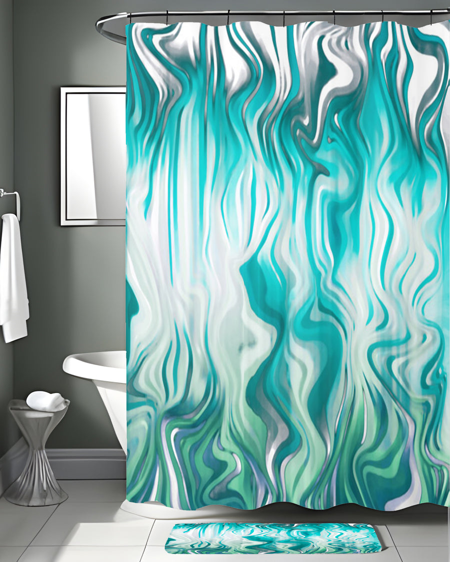 Teal Liquid Marble Flow Pattern Shower Curtain