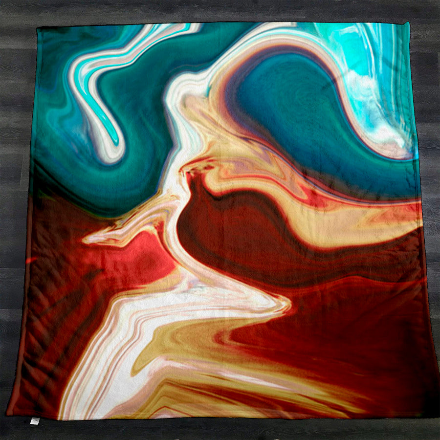 Red, Brown and Teal Marble Swirl Pattern Fleece Sherpa Blanket