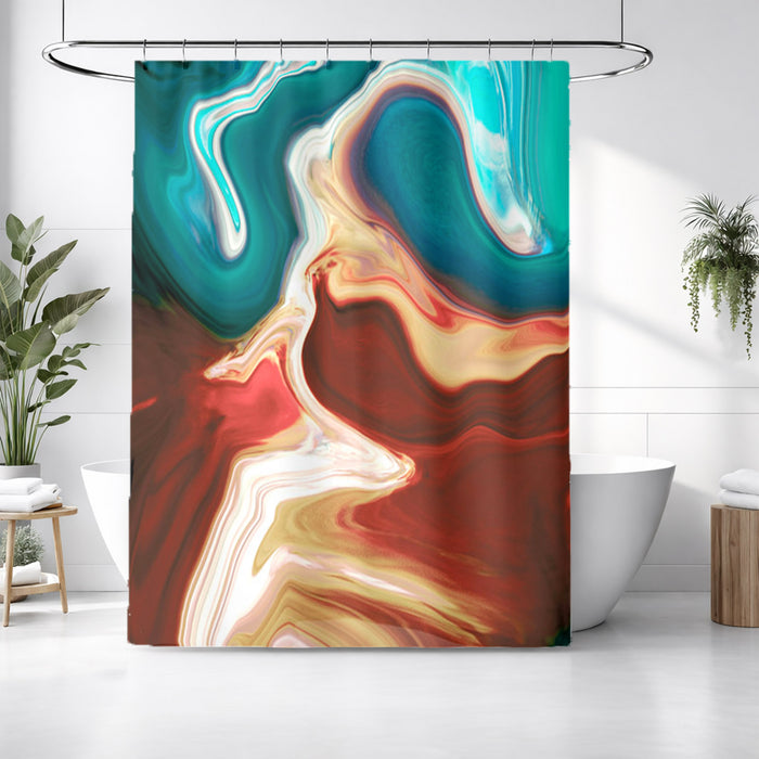 Red, Brown and Teal Marble Swirl Pattern Shower Curtain
