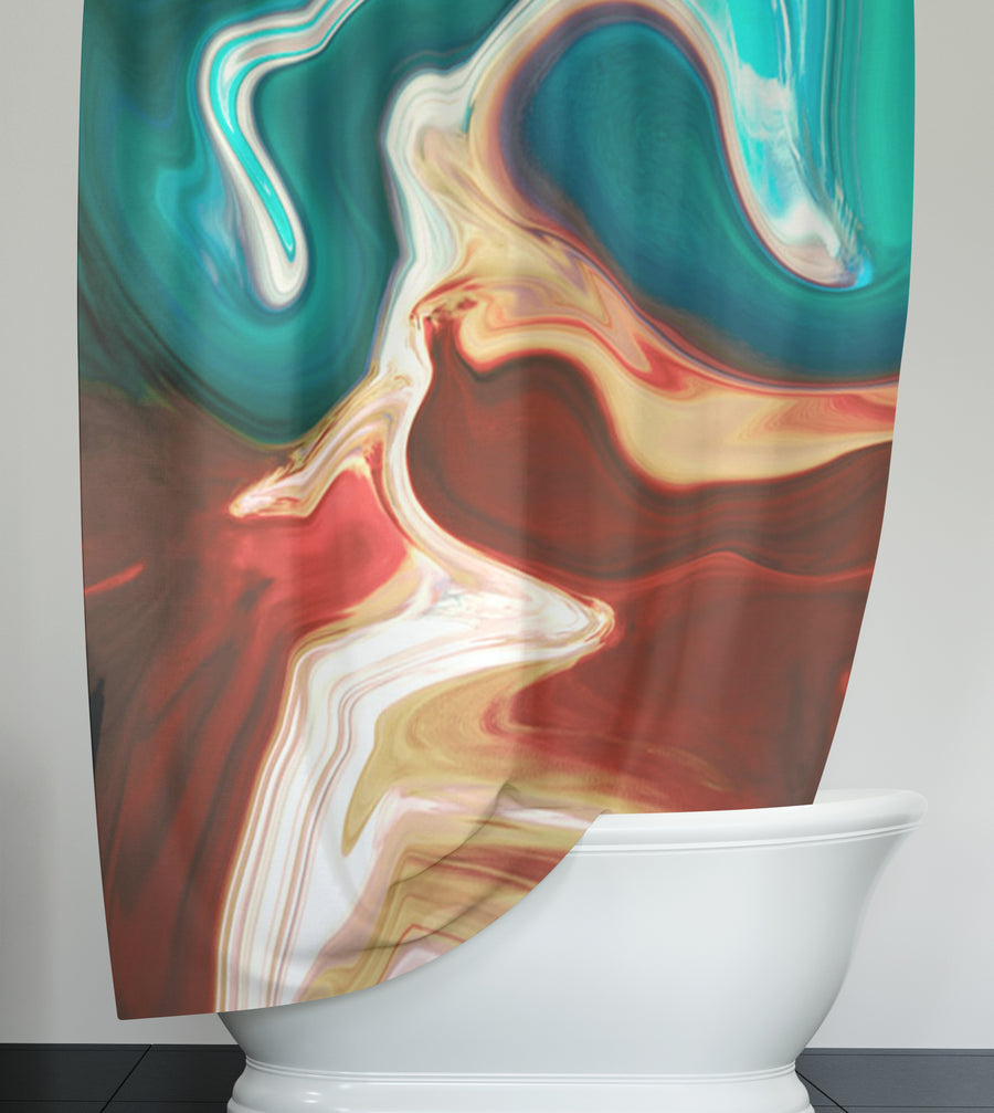 Red, Brown and Teal Marble Swirl Pattern Shower Curtain