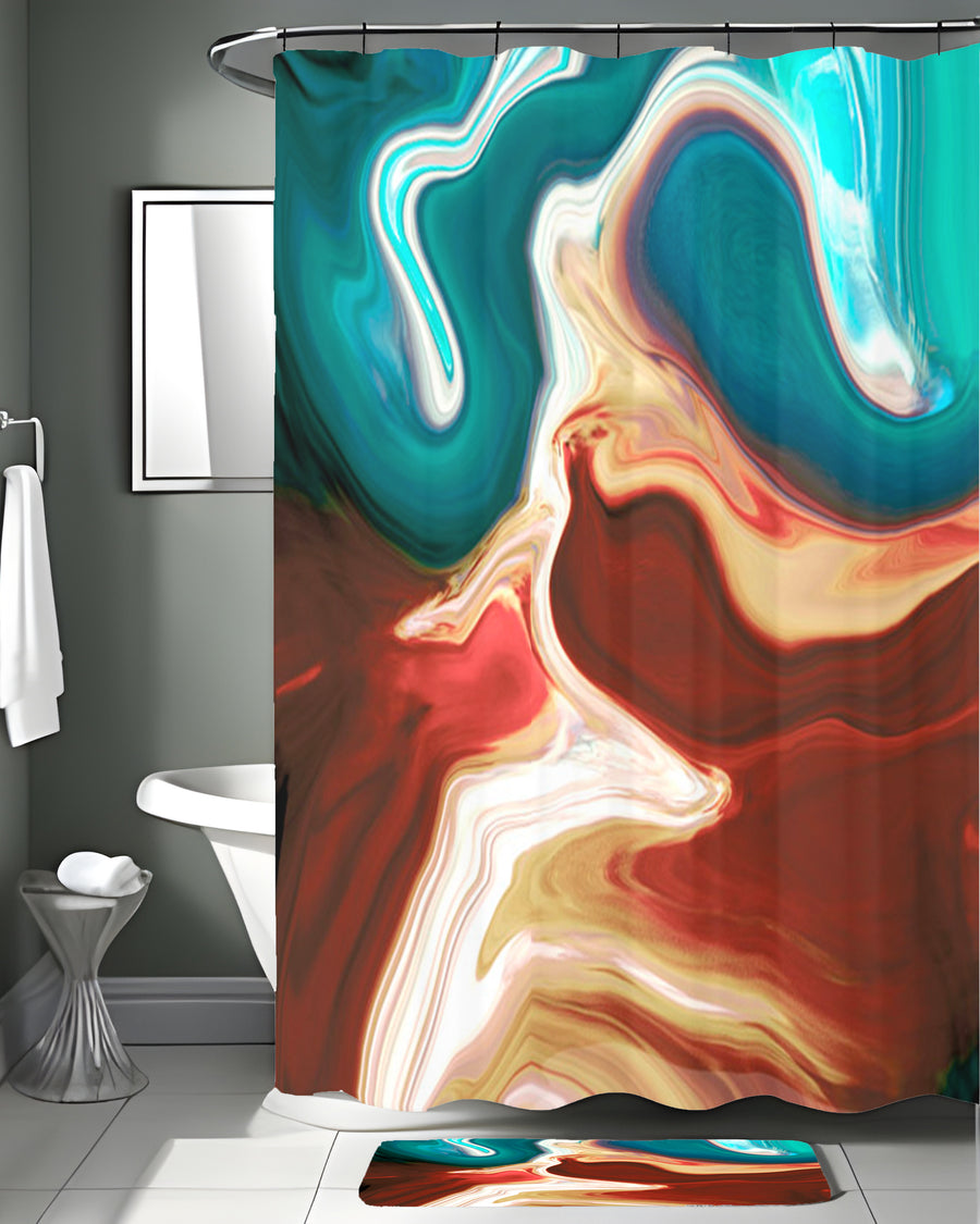 Red, Brown and Teal Marble Swirl Pattern Shower Curtain