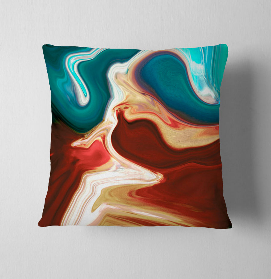 Red, Brown and Teal Marble Swirl Pattern Throw Pillow Cover