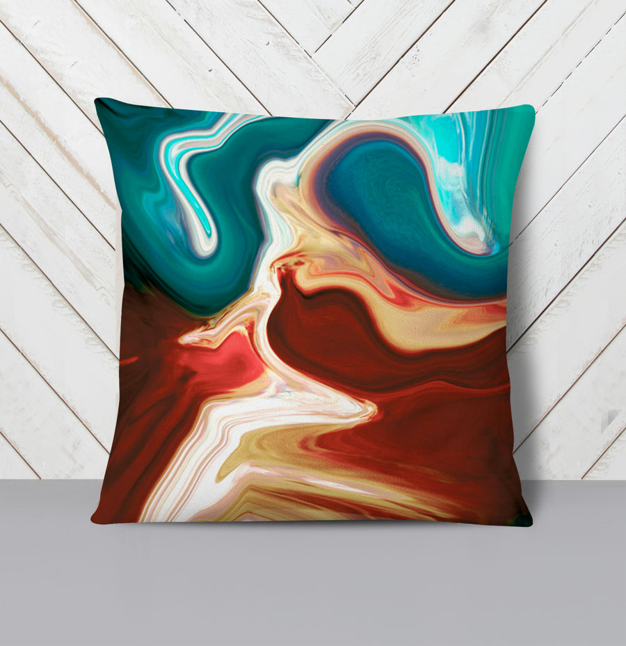 Red, Brown and Teal Marble Swirl Pattern Throw Pillow Cover
