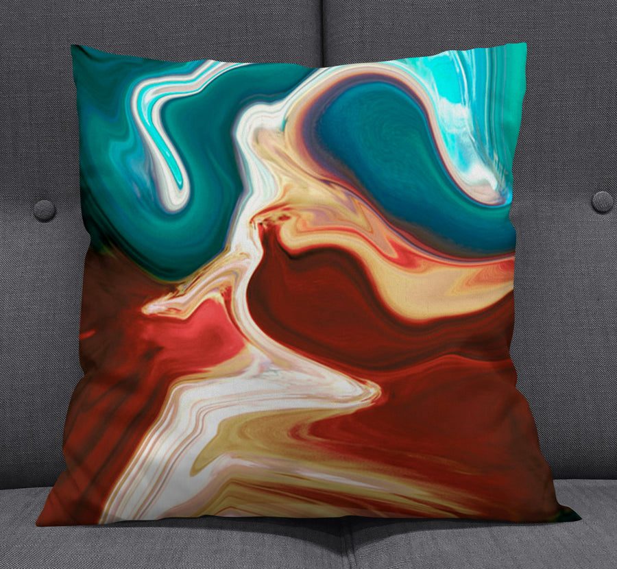 Red, Brown and Teal Marble Swirl Pattern Throw Pillow Cover