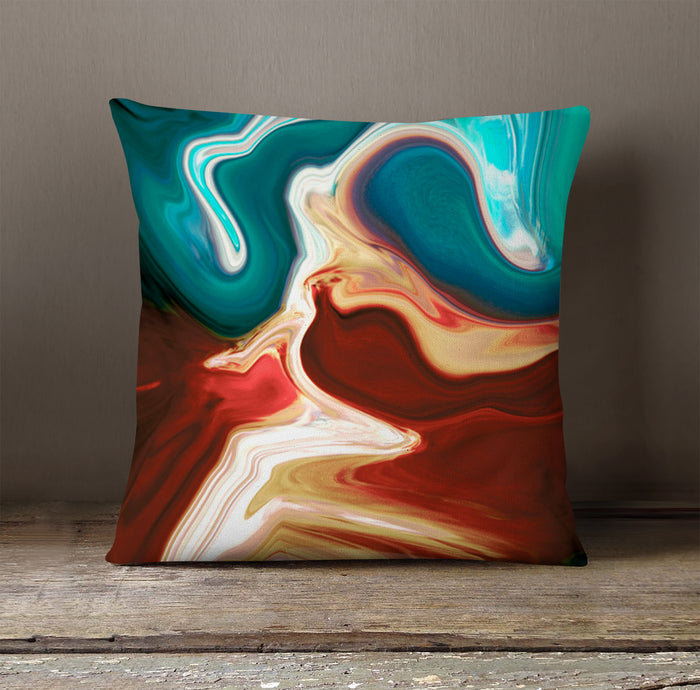 Red, Brown and Teal Marble Swirl Pattern Throw Pillow Cover