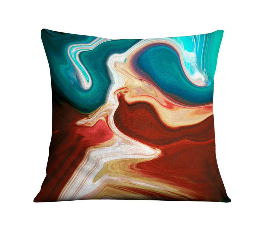 Red, Brown and Teal Marble Swirl Pattern Throw Pillow Cover