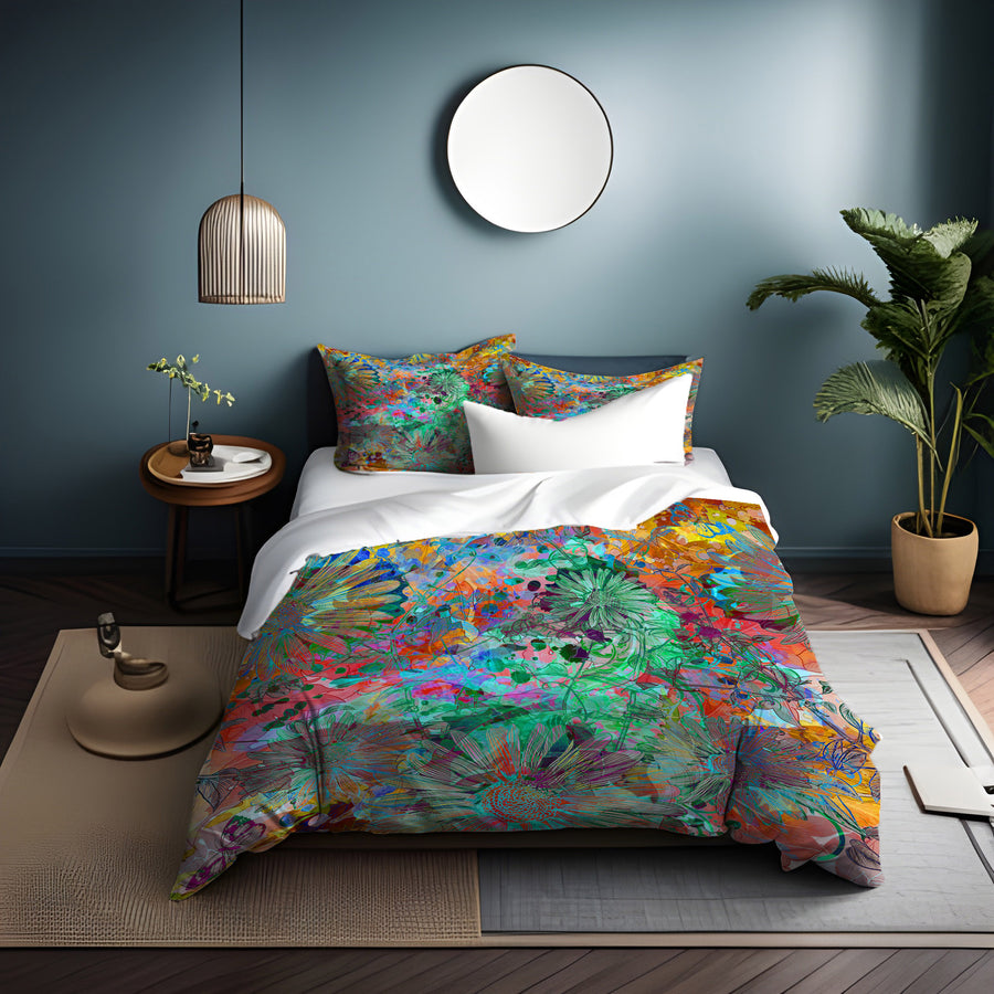 Multicolor Paint Splatter Floral Abstract Pattern Duvet Cover