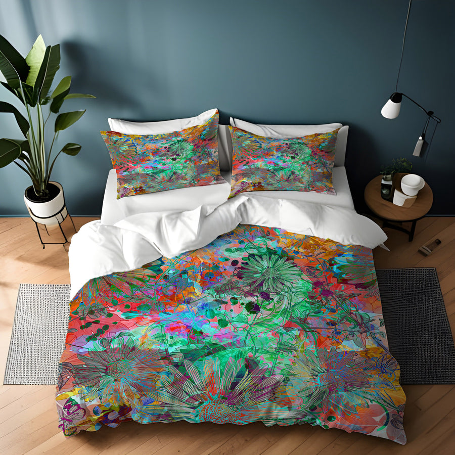 Multicolor Paint Splatter Floral Abstract Pattern Duvet Cover