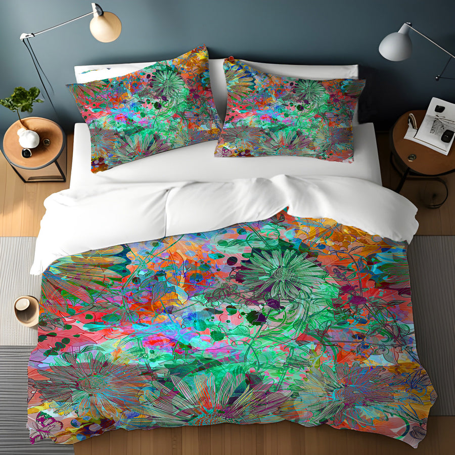 Multicolor Paint Splatter Floral Abstract Pattern Duvet Cover