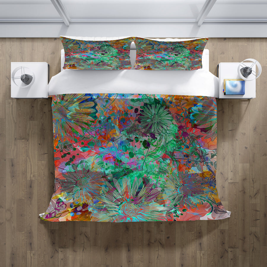 Multicolor Paint Splatter Floral Abstract Pattern Duvet Cover