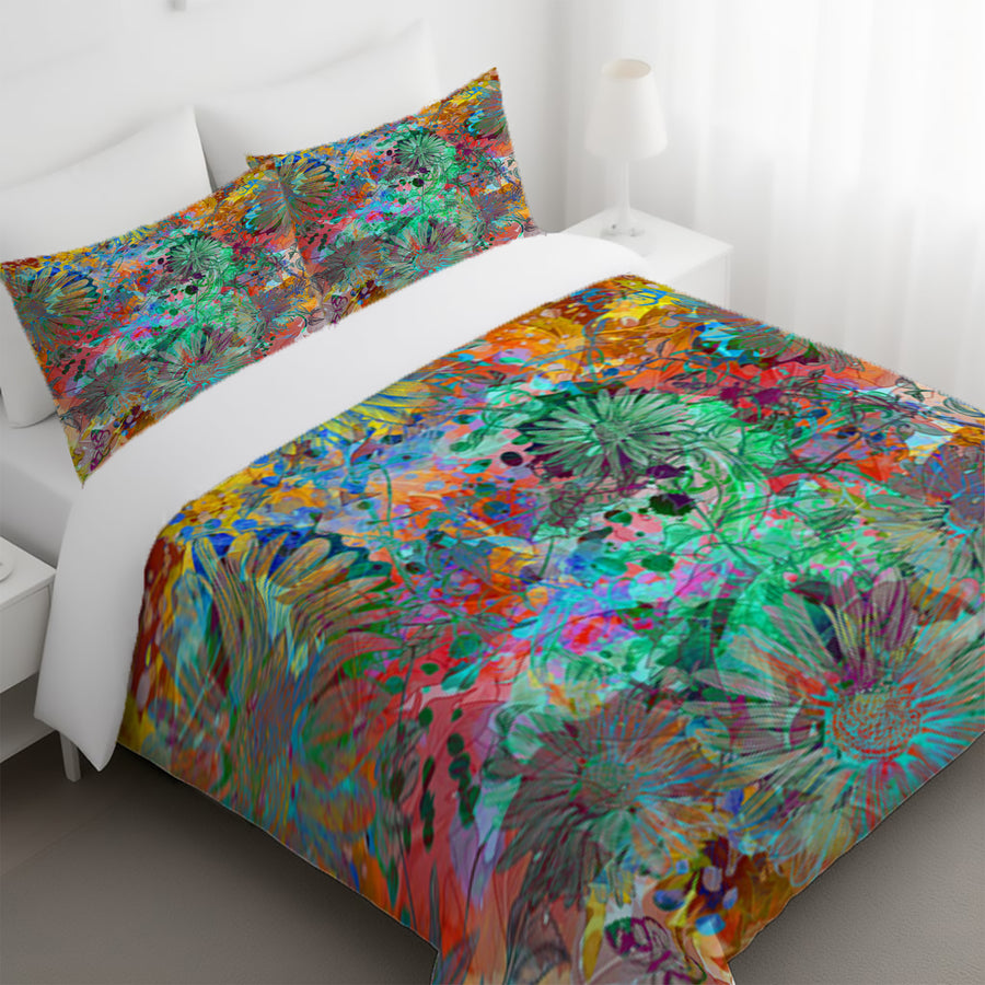 Multicolor Paint Splatter Floral Abstract Pattern Duvet Cover