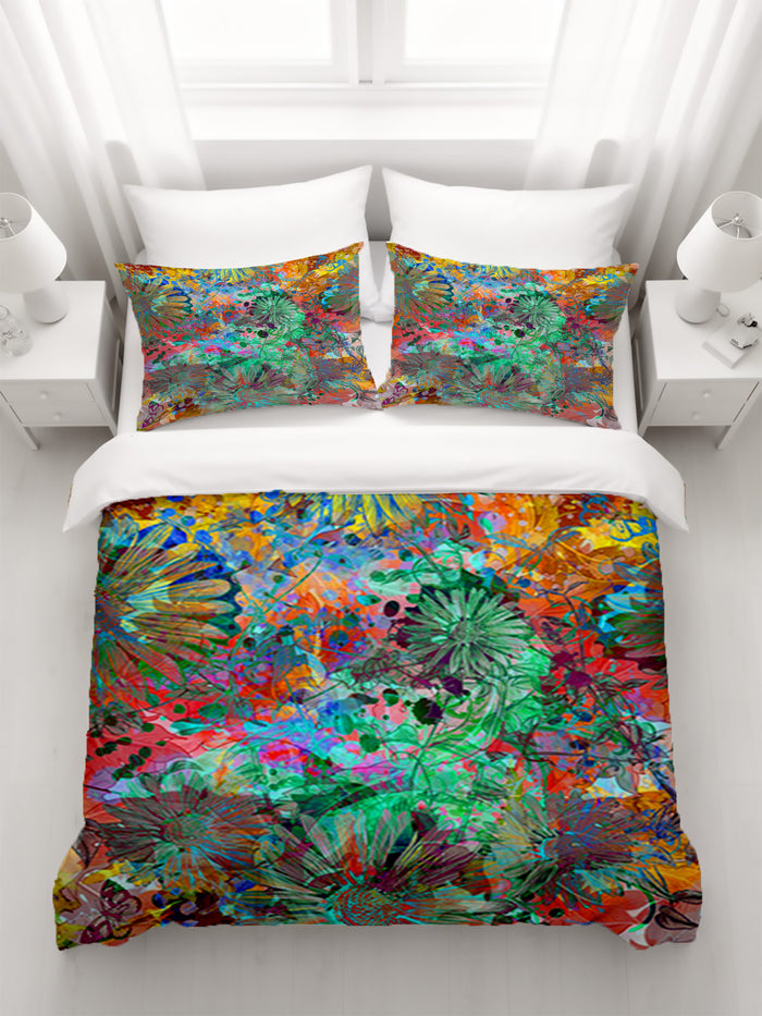 Multicolor Paint Splatter Floral Abstract Pattern Duvet Cover