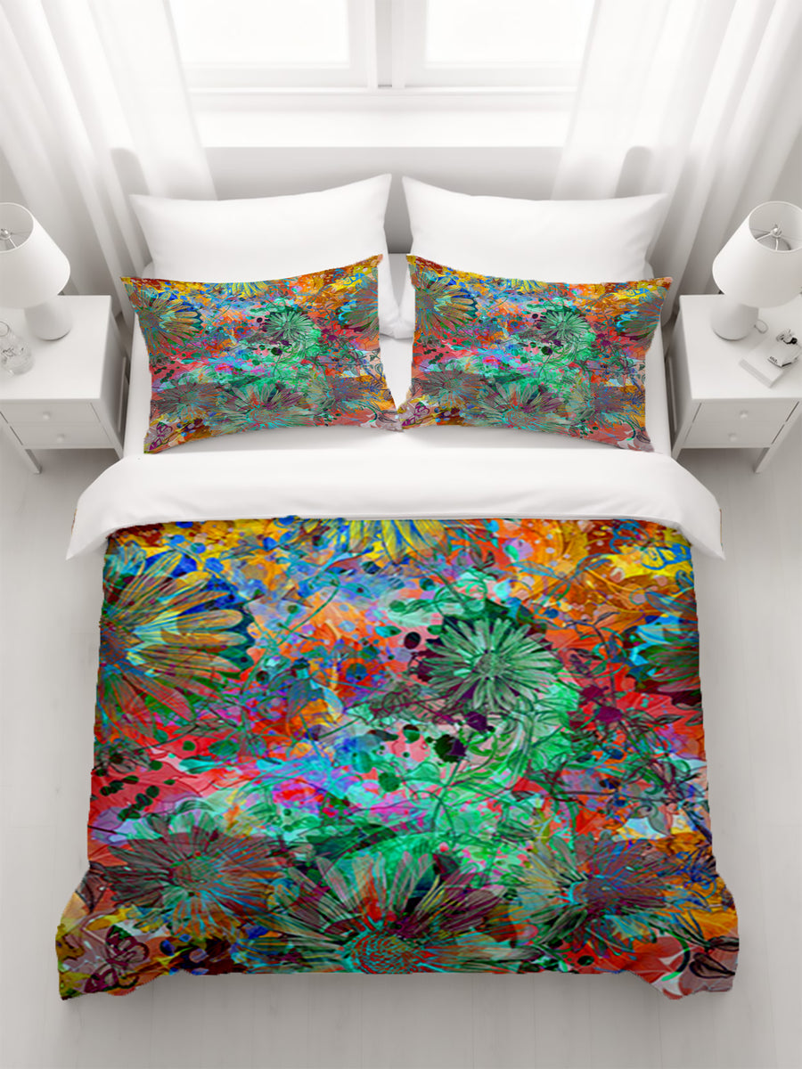 Multicolor Paint Splatter Floral Abstract Pattern Duvet Cover