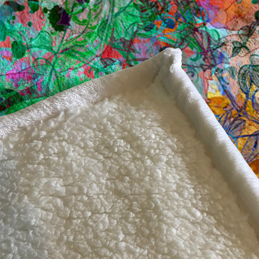 Multicolor Paint Splatter Floral Abstract Pattern Fleece Sherpa Blanket
