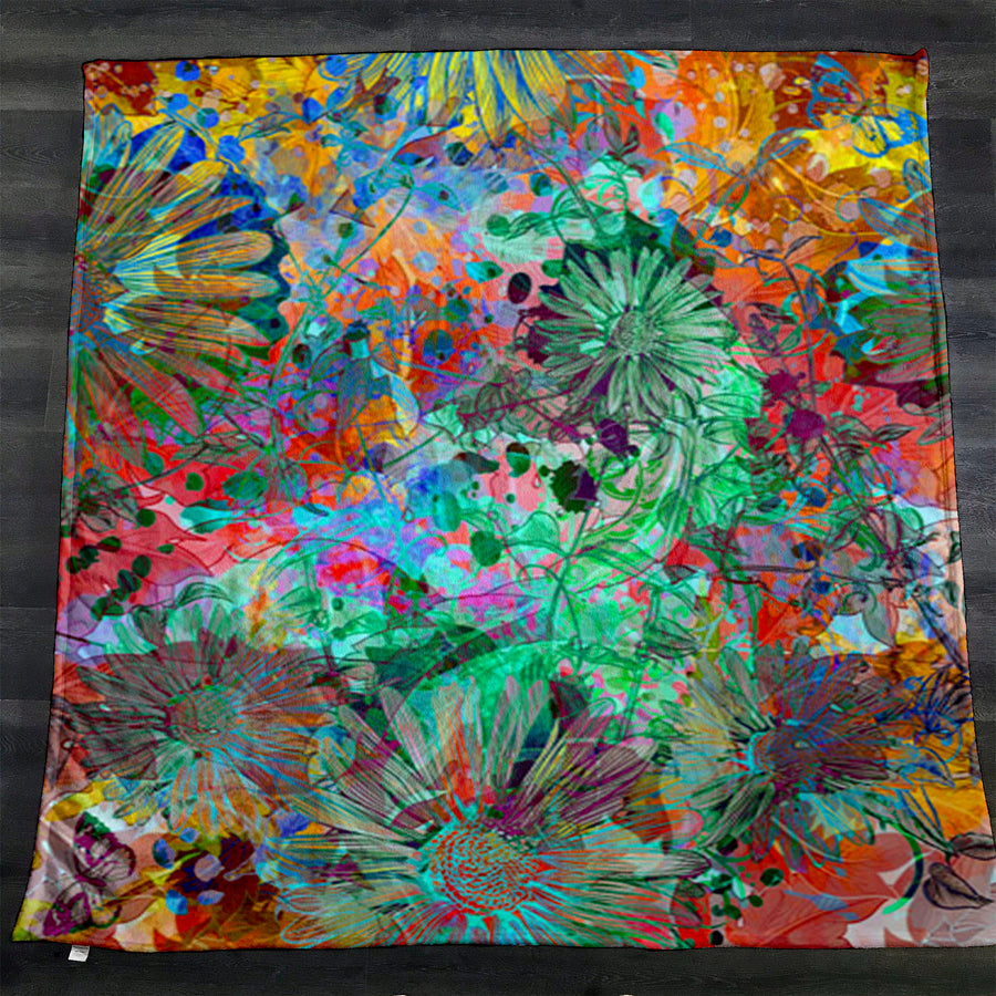 Multicolor Paint Splatter Floral Abstract Pattern Fleece Sherpa Blanket