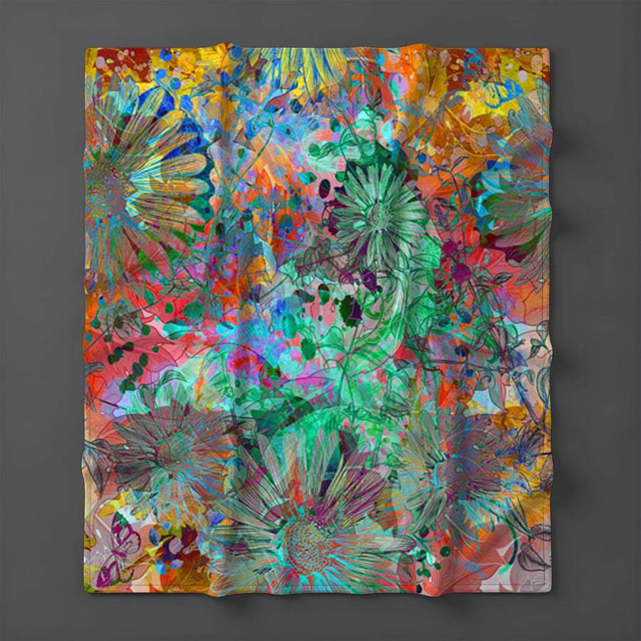 Multicolor Paint Splatter Floral Abstract Pattern Fleece Sherpa Blanket