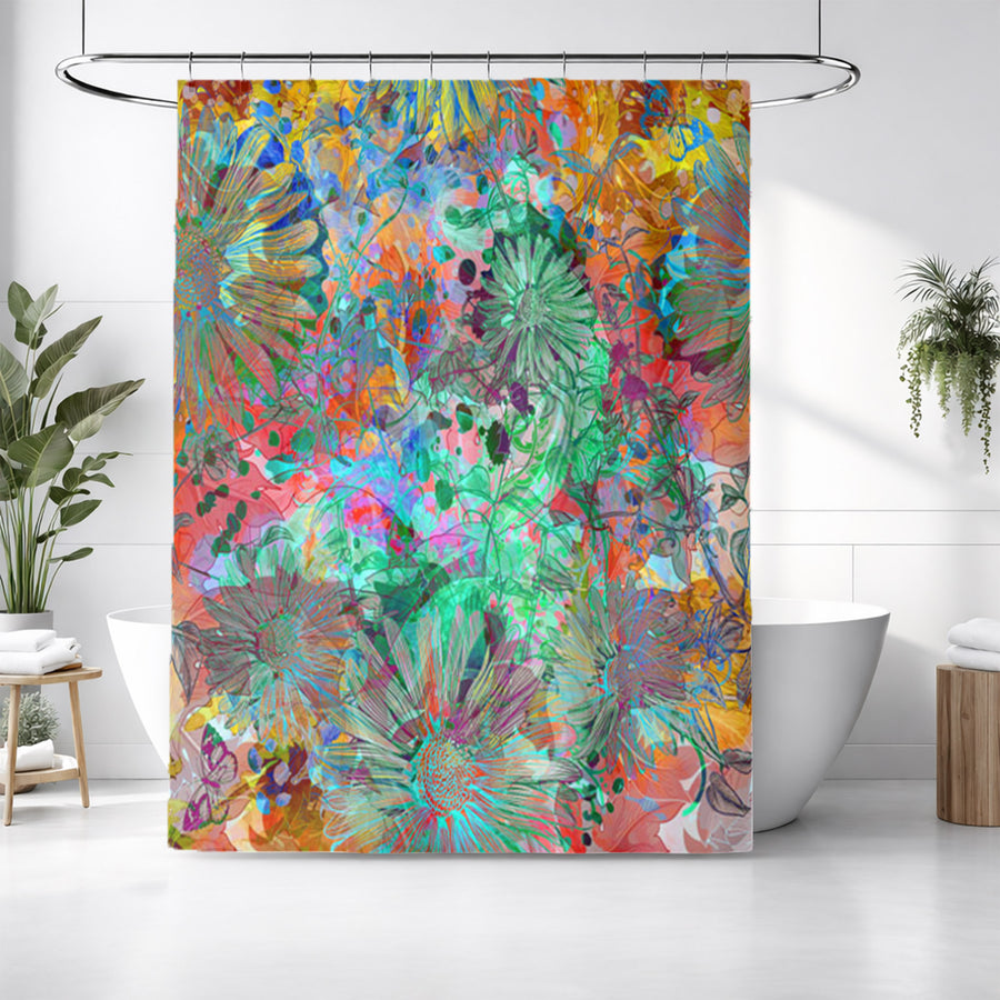 Multicolor Paint Splatter Floral Abstract Pattern Shower Curtain
