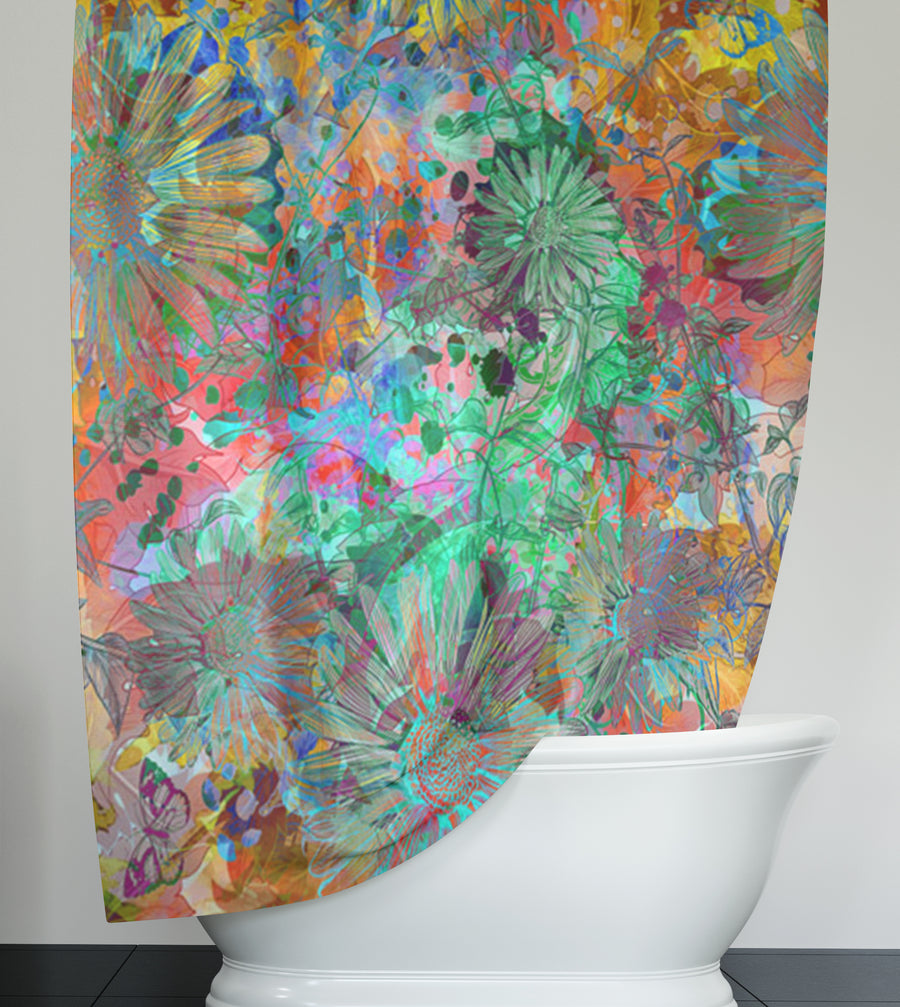Multicolor Paint Splatter Floral Abstract Pattern Shower Curtain