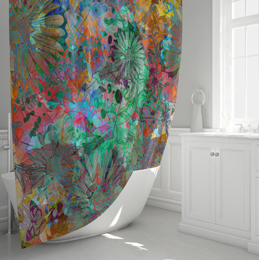 Multicolor Paint Splatter Floral Abstract Pattern Shower Curtain