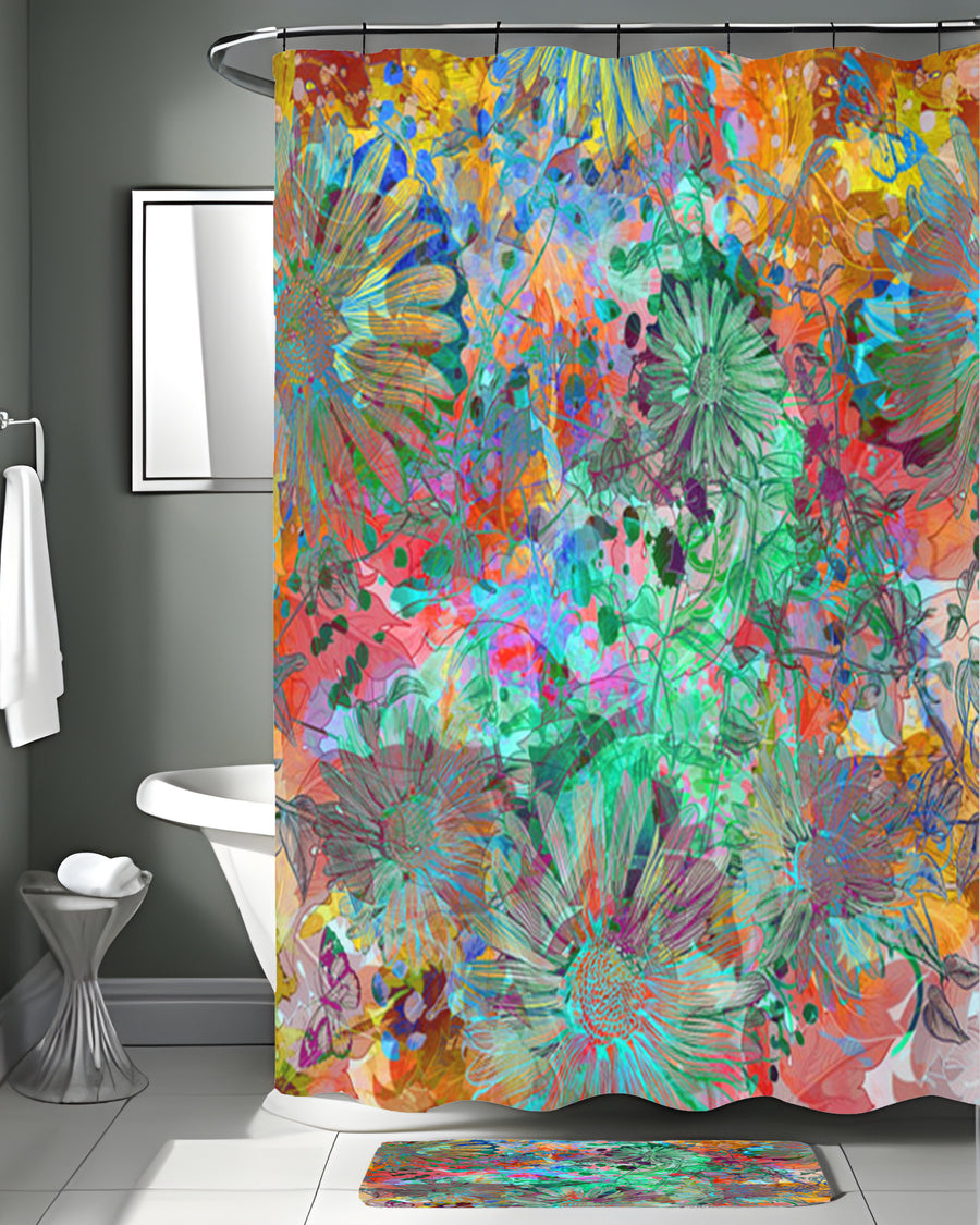 Multicolor Paint Splatter Floral Abstract Pattern Shower Curtain