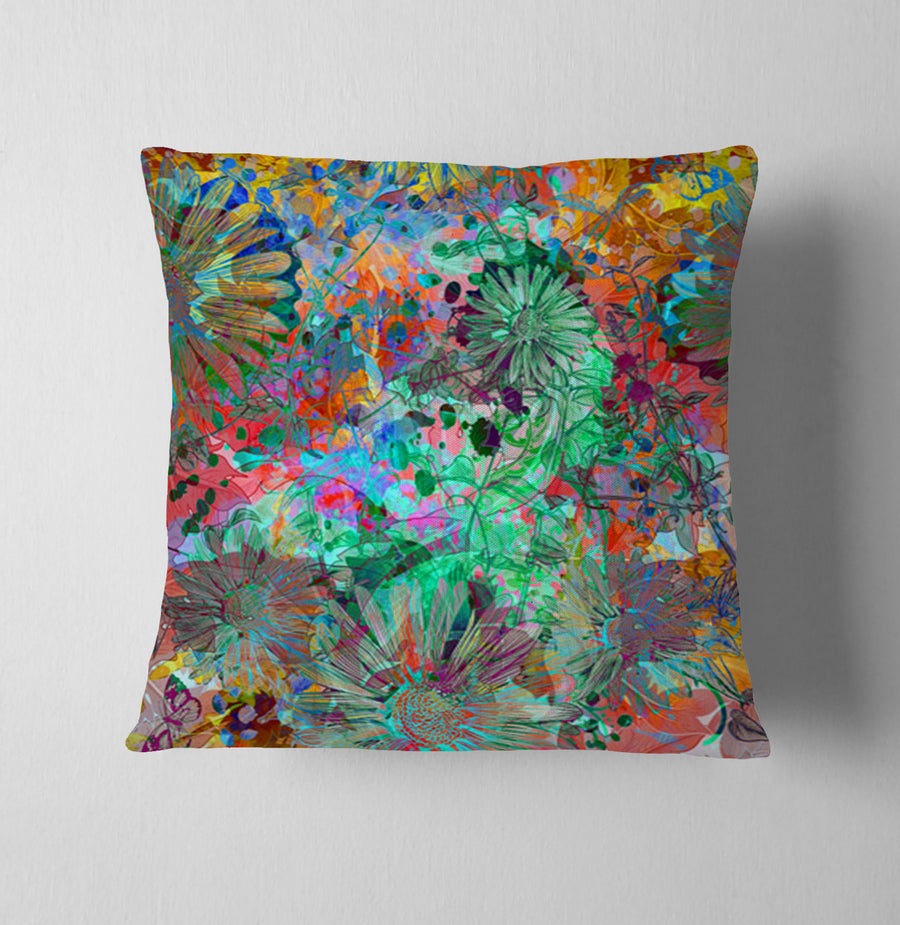 Multicolor Paint Splatter Floral Abstract Pattern Throw Pillow Cover