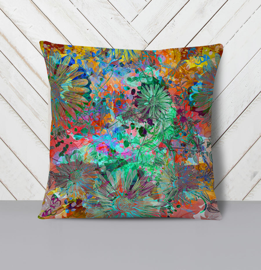 Multicolor Paint Splatter Floral Abstract Pattern Throw Pillow Cover