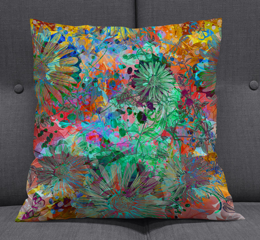 Multicolor Paint Splatter Floral Abstract Pattern Throw Pillow Cover
