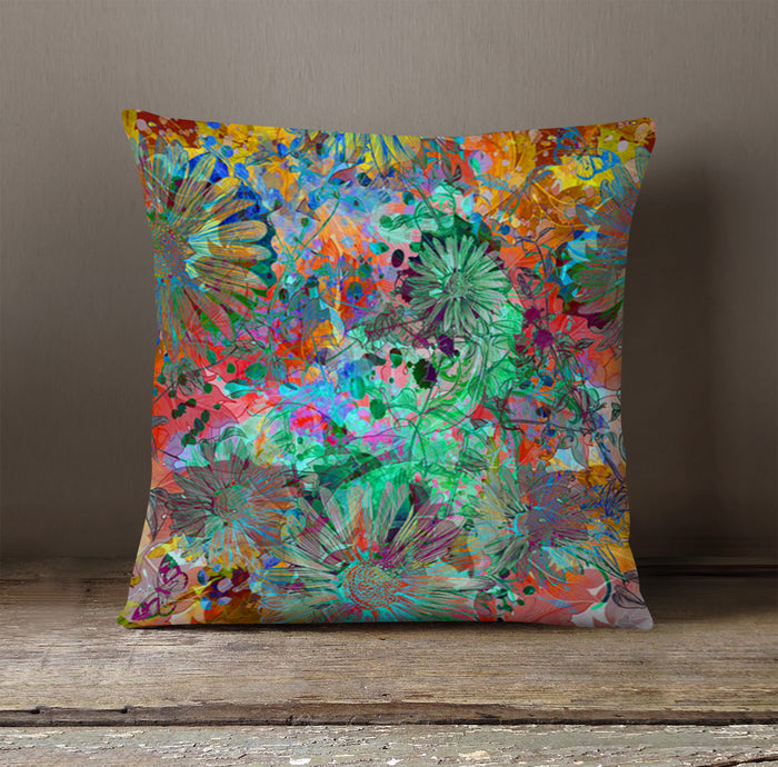 Multicolor Paint Splatter Floral Abstract Pattern Throw Pillow Cover