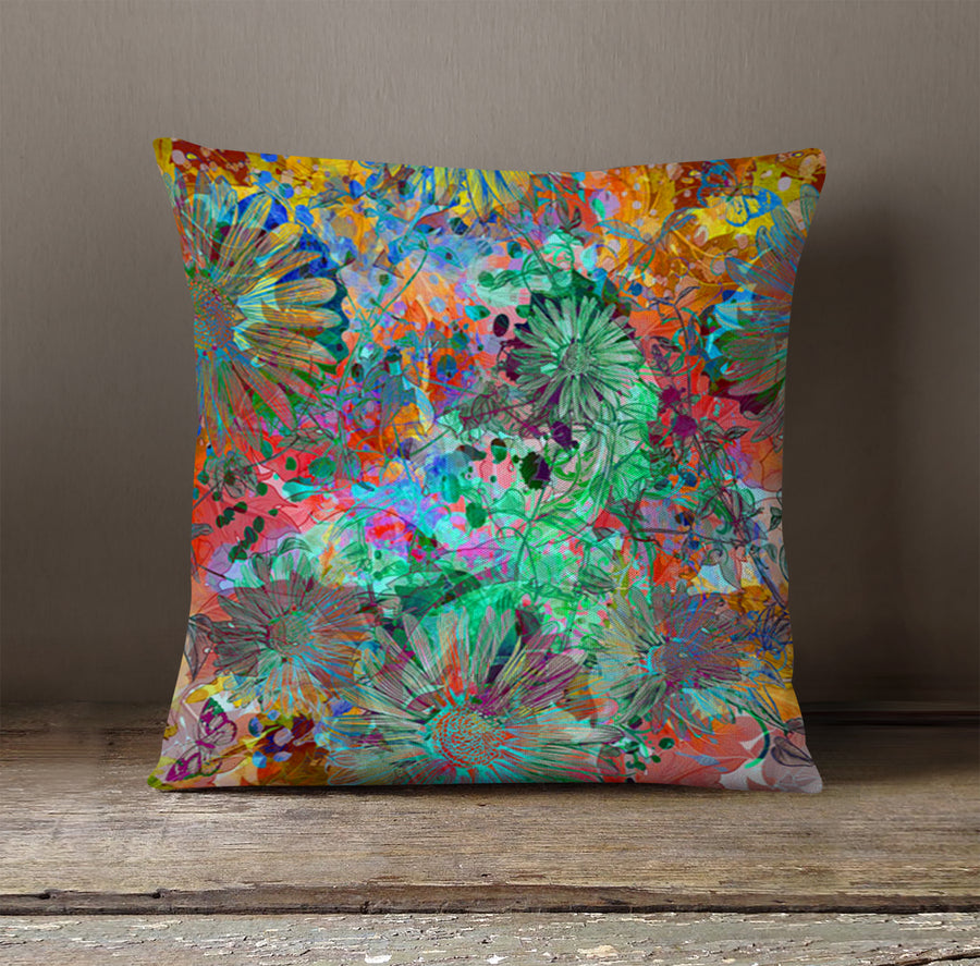 Multicolor Paint Splatter Floral Abstract Pattern Throw Pillow Cover