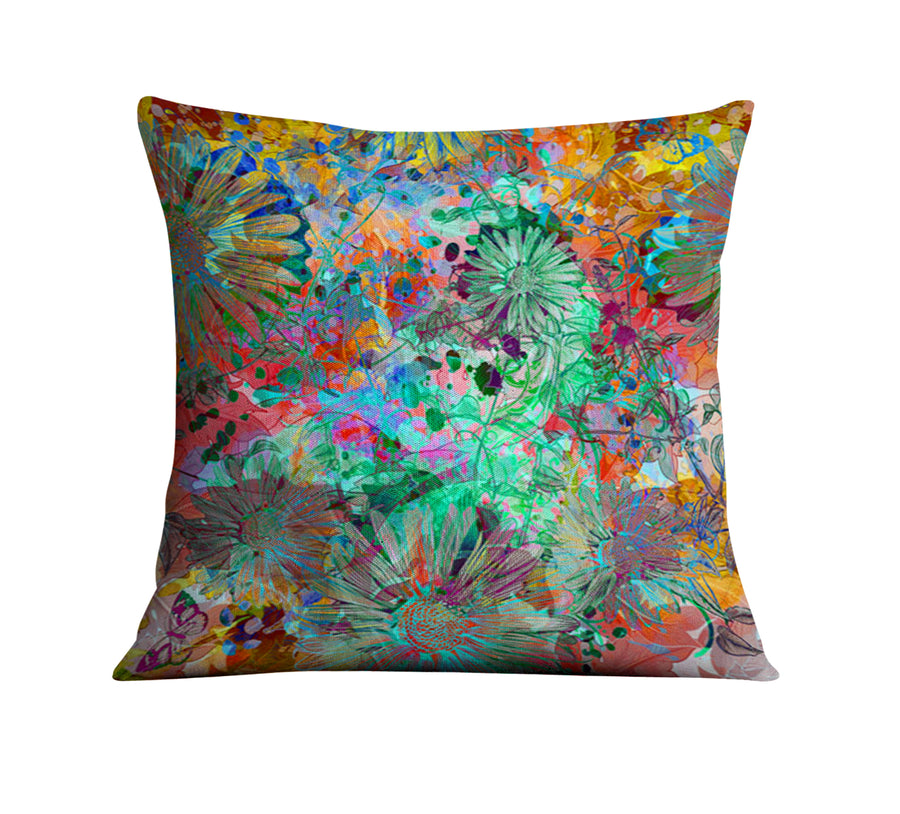 Multicolor Paint Splatter Floral Abstract Pattern Throw Pillow Cover