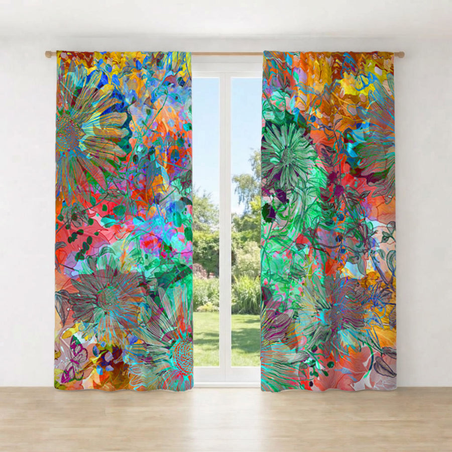 Multicolor Paint Splatter Floral Abstract Pattern Window Curtain