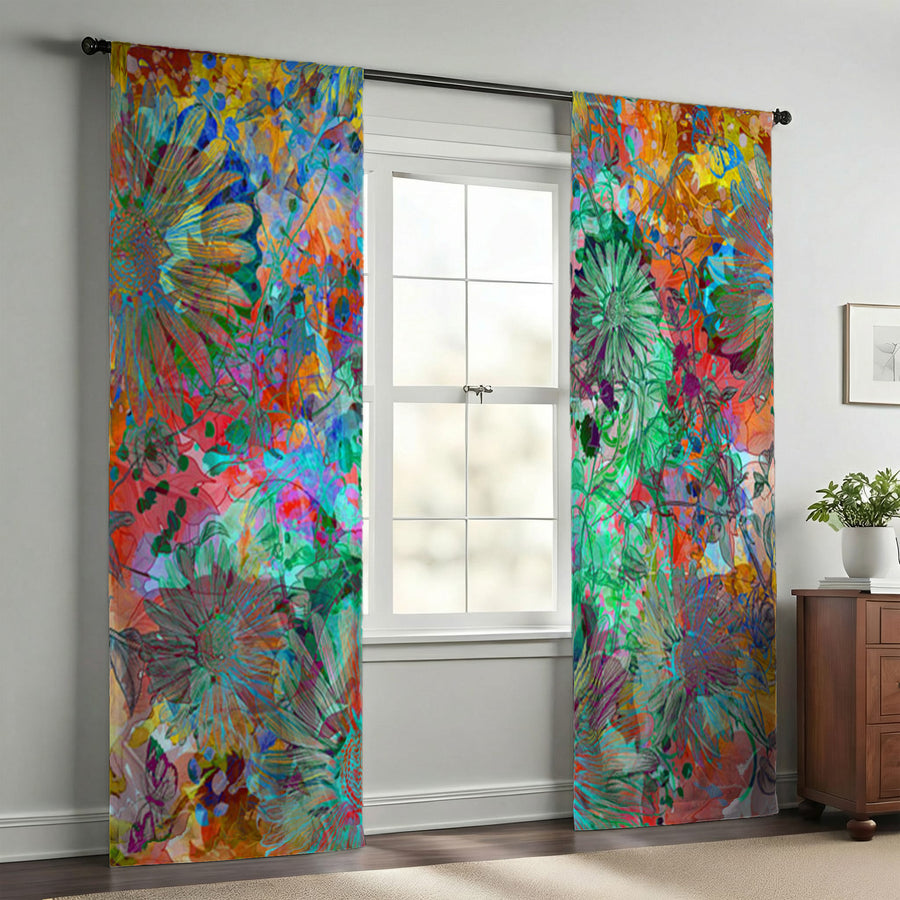 Multicolor Paint Splatter Floral Abstract Pattern Window Curtain