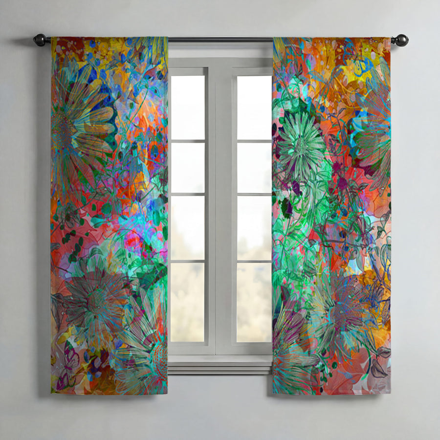 Multicolor Paint Splatter Floral Abstract Pattern Window Curtain