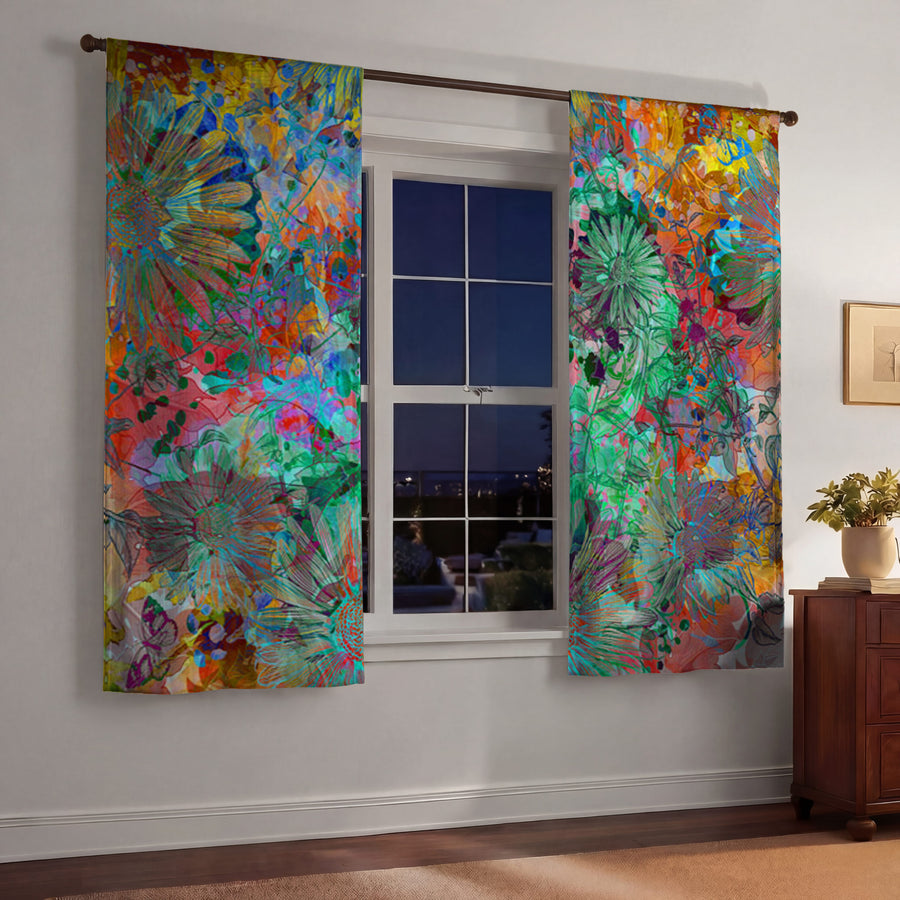 Multicolor Paint Splatter Floral Abstract Pattern Window Curtain