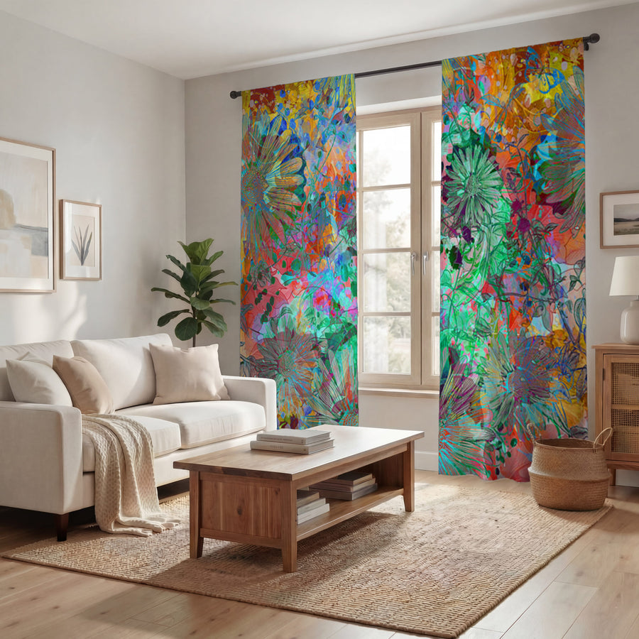 Multicolor Paint Splatter Floral Abstract Pattern Window Curtain