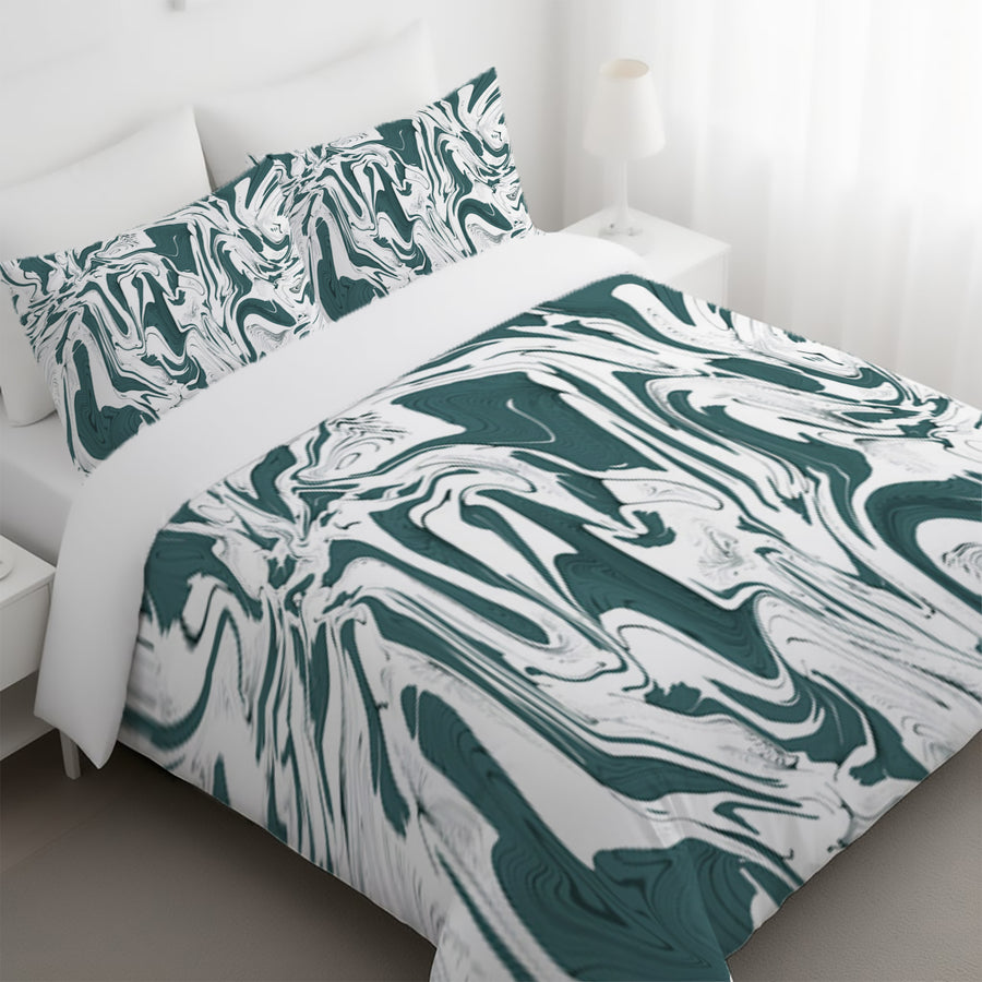 Green and White Organic Marble Pattern Duvet Cover
