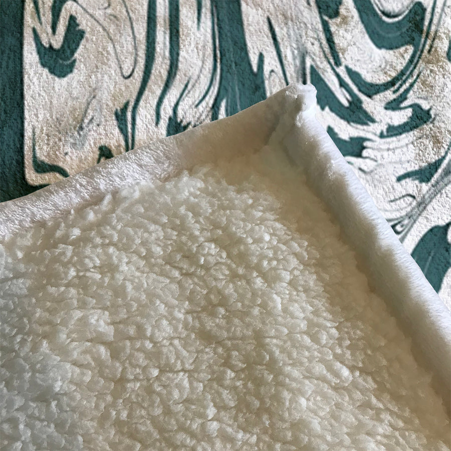 Green and White Organic Marble Pattern Fleece Sherpa Blanket