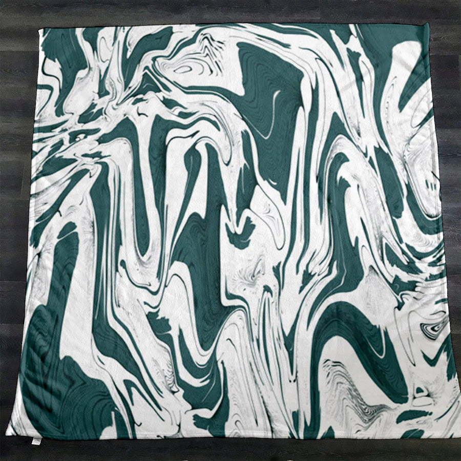Green and White Organic Marble Pattern Fleece Sherpa Blanket