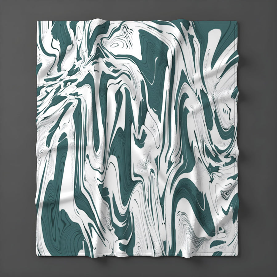 Green and White Organic Marble Pattern Fleece Sherpa Blanket