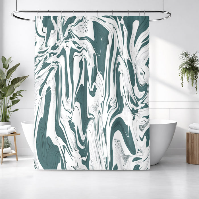 Green and White Organic Marble Pattern Shower Curtain