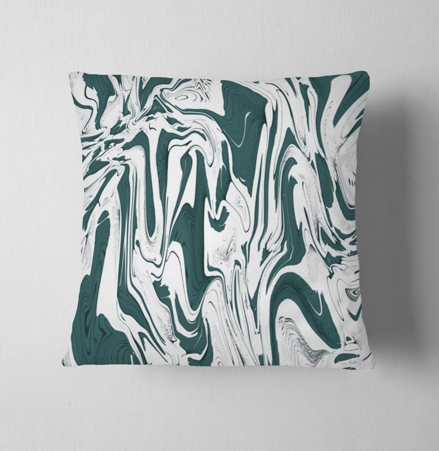 Green and White Organic Marble Pattern Throw Pillow Cover