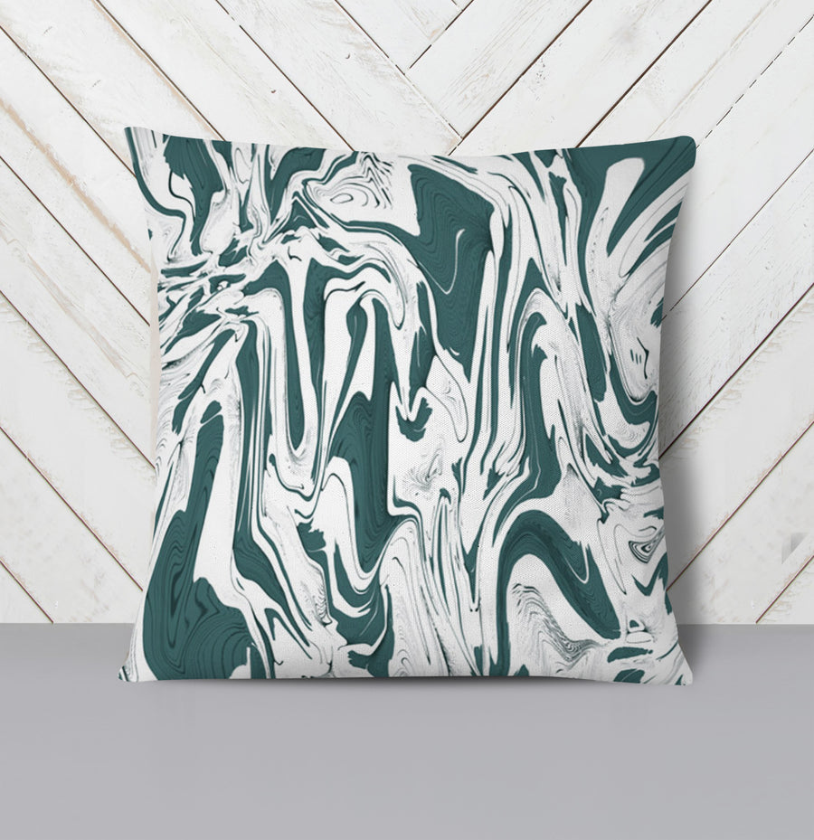 Green and White Organic Marble Pattern Throw Pillow Cover