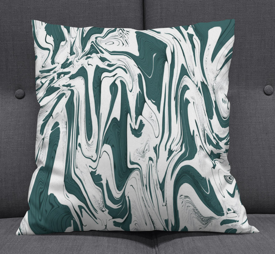 Green and White Organic Marble Pattern Throw Pillow Cover
