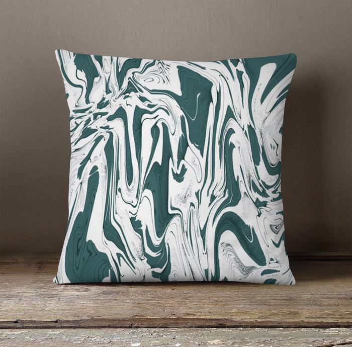 Green and White Organic Marble Pattern Throw Pillow Cover