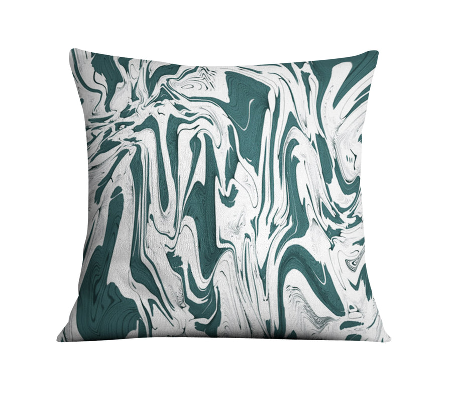 Green and White Organic Marble Pattern Throw Pillow Cover