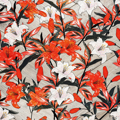 Red Lily Floral Botanical Pattern